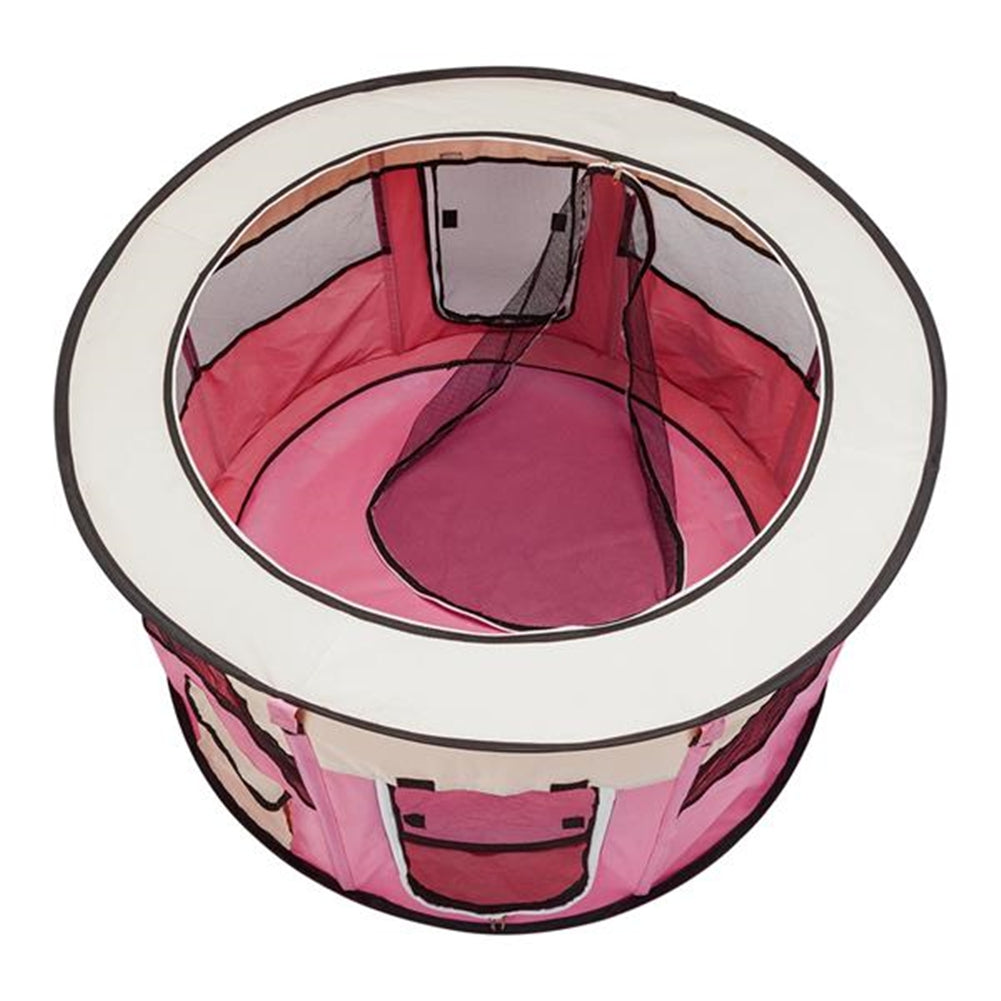 US 40inch Folding Pet Game Fence Tent Portable Round Dog House Cat Nest Bed With Zipper Pink