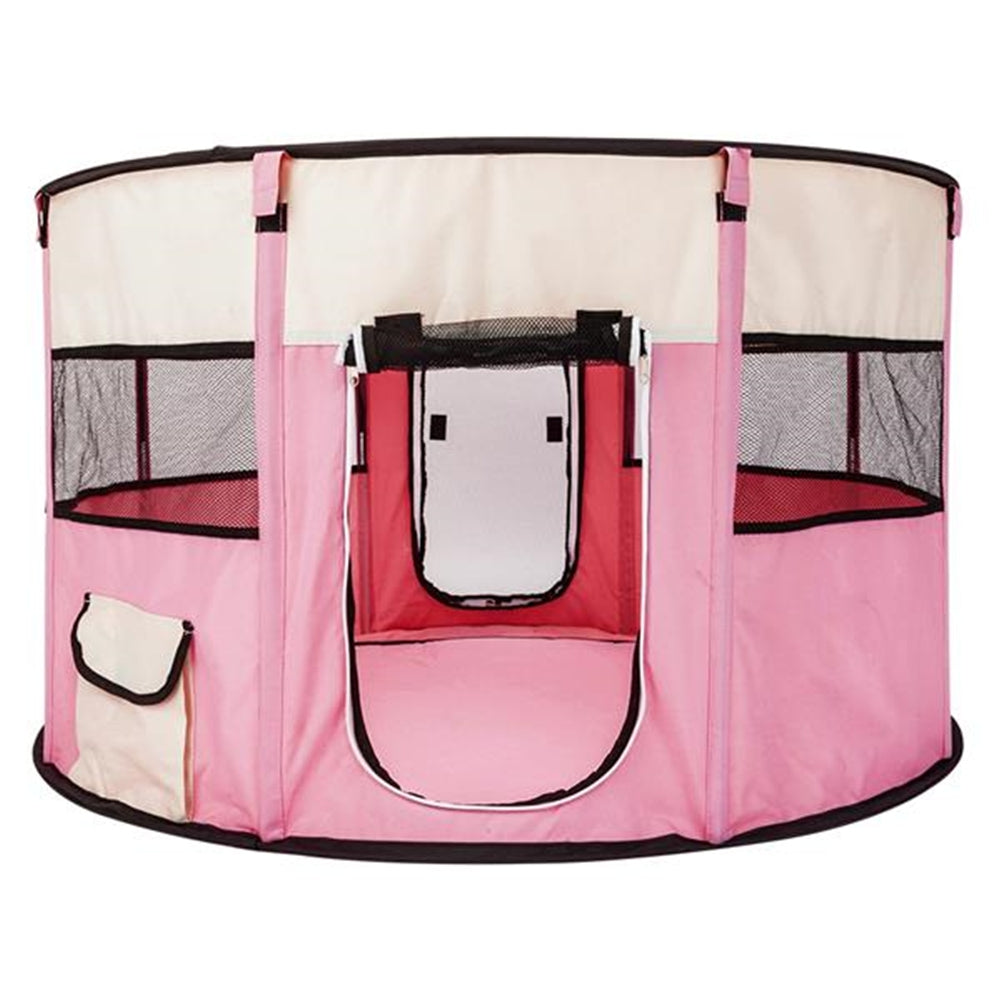 US 40inch Folding Pet Game Fence Tent Portable Round Dog House Cat Nest Bed With Zipper Pink