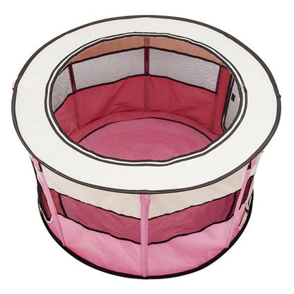 US 40inch Folding Pet Game Fence Tent Portable Round Dog House Cat Nest Bed With Zipper Pink