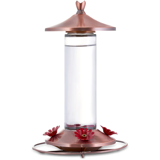 Elegant Copper Glass Hummingbird Feeder - 12 Oz