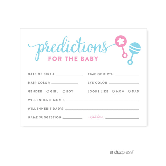 Predictions for Baby Team Pink/Blue Gender Reveal Baby Shower Games, 20-Pack