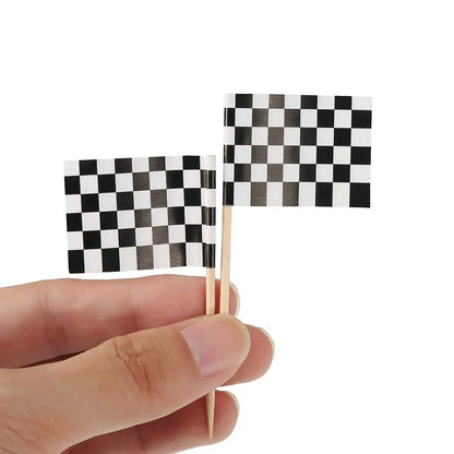 24Pcs Checkered Racing Flag Toothpicks Cupcake Picks Toothpick Flag Dinner Flags Race Car Cake Toppers Decorations Party Supplie