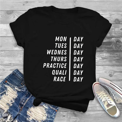 Color: black, Size: XXL - Race Week Newest Polyester TShirts F1 Formulate 1 Racing Female Style Streetwear T Shirt O Neck