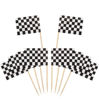24Pcs Checkered Racing Flag Toothpicks Cupcake Picks Toothpick Flag Dinner Flags Race Car Cake Toppers Decorations Party Supplie