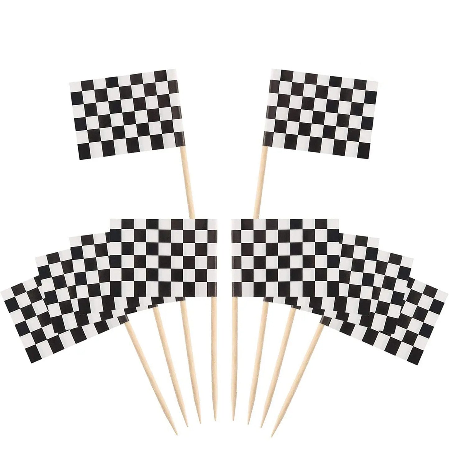 24Pcs Checkered Racing Flag Toothpicks Cupcake Picks Toothpick Flag Dinner Flags Race Car Cake Toppers Decorations Party Supplie