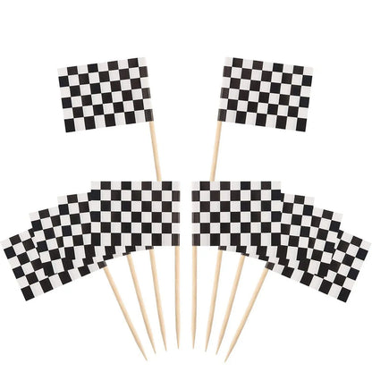 24Pcs Checkered Racing Flag Toothpicks Cupcake Picks Toothpick Flag Dinner Flags Race Car Cake Toppers Decorations Party Supplie