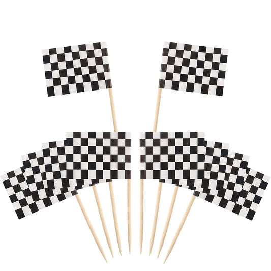 24Pcs Checkered Racing Flag Toothpicks Cupcake Picks Toothpick Flag Dinner Flags Race Car Cake Toppers Decorations Party Supplie
