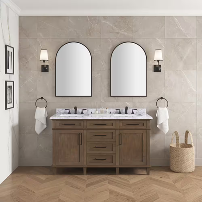 Sonoma 60 In. Double Sink Almond Latte Bath Vanity with Carrara Marble Top (Assembled)