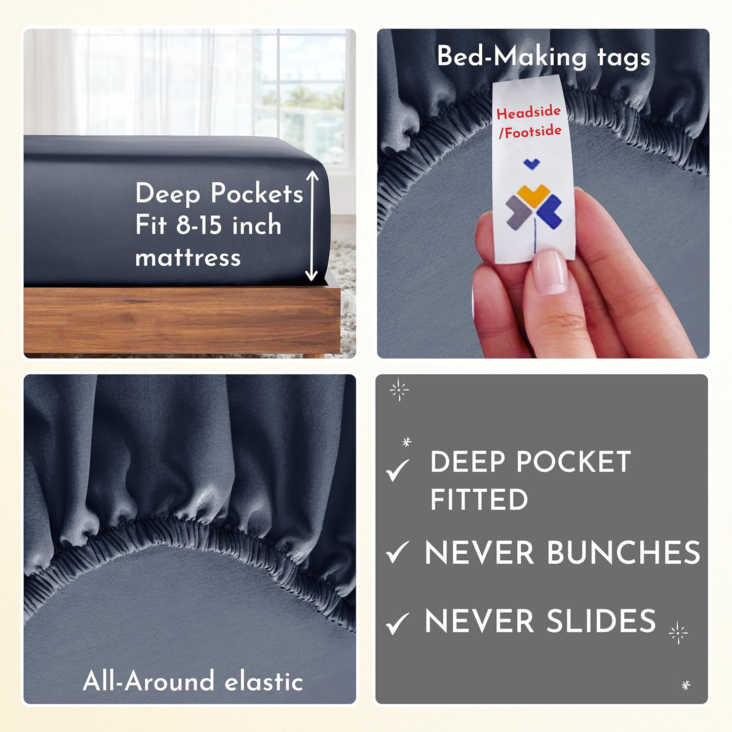 Split King Sheets for Adjustable Bed, Soft 100% Cotton Sheets, 400 Thread Count Sateen, Includes Twin XL Fitted Sheets, Deep Pocket Sheets, Cooling Sheets, Beats Egyptian Cotton (Indigo Dusty Blue)