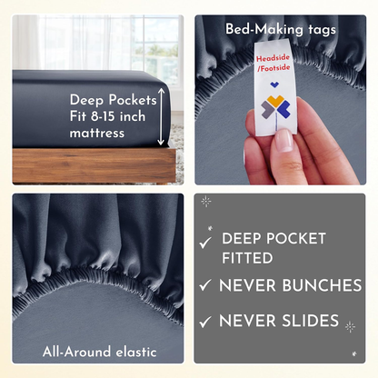 Split King Sheets for Adjustable Bed, Soft 100% Cotton Sheets, 400 Thread Count Sateen, Includes Twin XL Fitted Sheets, Deep Pocket Sheets, Cooling Sheets, Beats Egyptian Cotton (Indigo Dusty Blue)