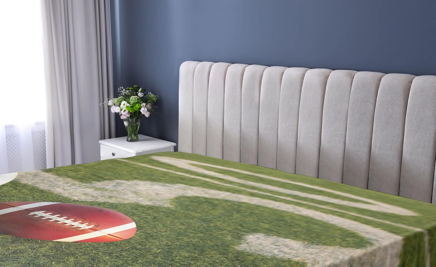 Sports Fitted Sheet, American Football on the Grass Field 50 Yard Line Pro Soprts College Sports, Soft Decorative Fabric Bedding All-Round Elastic Pocket, Twin Size, Green Red White