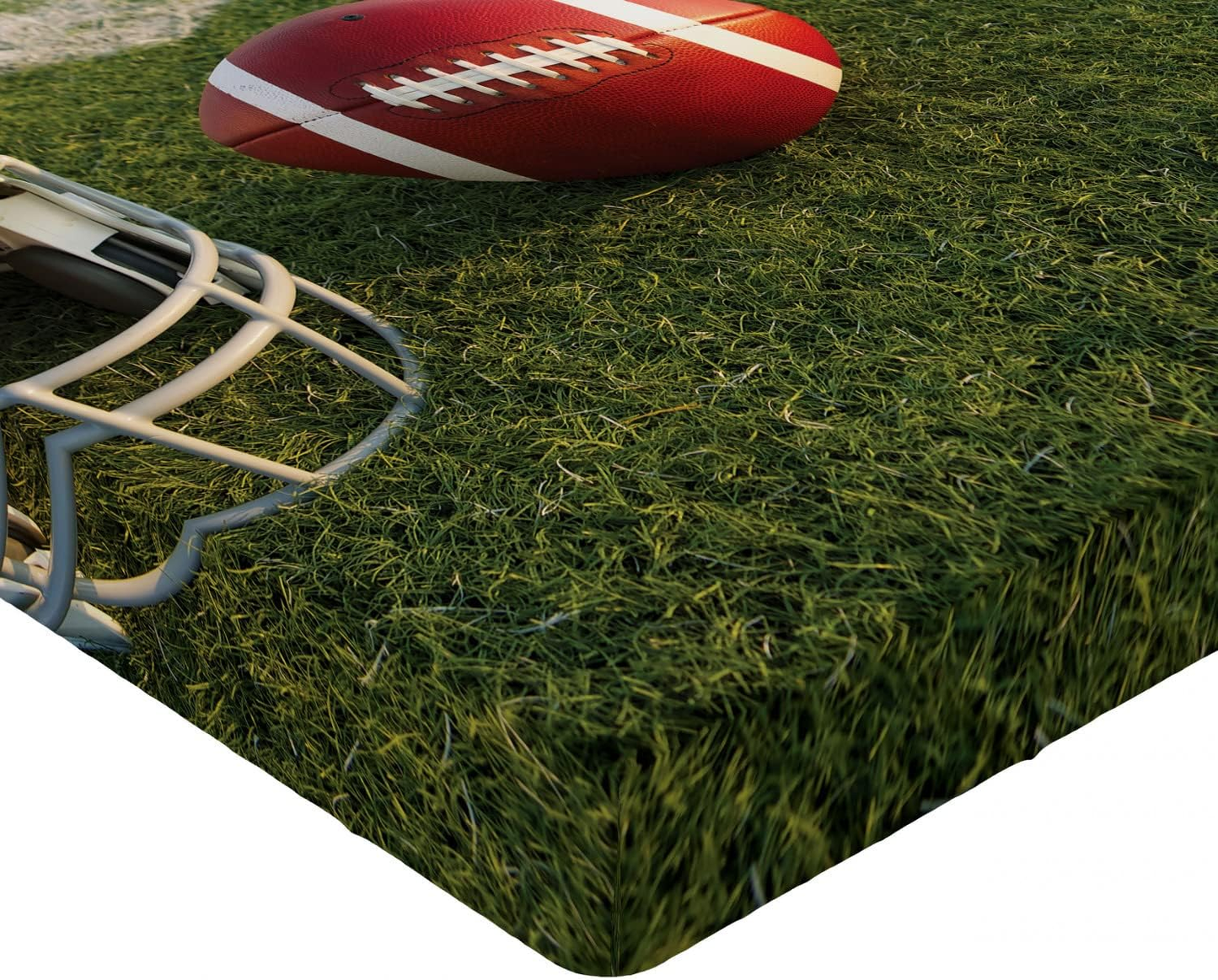 Sports Fitted Sheet, American Football on the Grass Field 50 Yard Line Pro Soprts College Sports, Soft Decorative Fabric Bedding All-Round Elastic Pocket, Twin Size, Green Red White