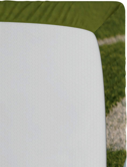 Sports Fitted Sheet, American Football on the Grass Field 50 Yard Line Pro Soprts College Sports, Soft Decorative Fabric Bedding All-Round Elastic Pocket, Twin Size, Green Red White