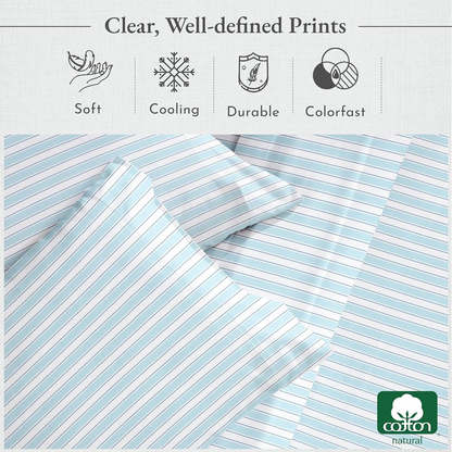 Striped Bed Sheets Twin Size - 100% Cotton Sheets Set, Luxury 400 Thread Count Sateen, Twin Sheets with Printed Pattern (Cape Stripe)