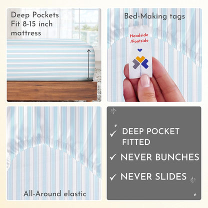 Striped Bed Sheets Twin Size - 100% Cotton Sheets Set, Luxury 400 Thread Count Sateen, Twin Sheets with Printed Pattern (Cape Stripe)