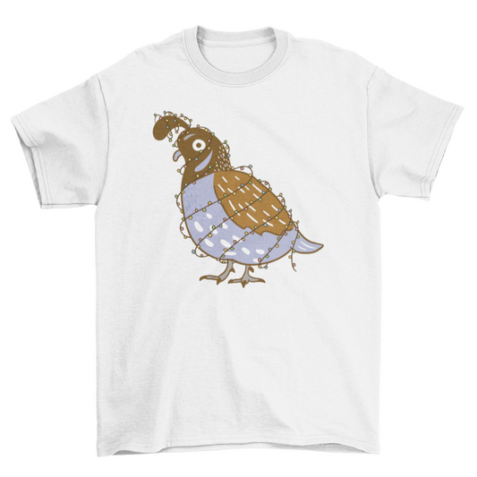 Quail bird with Christmas lights t-shirt
