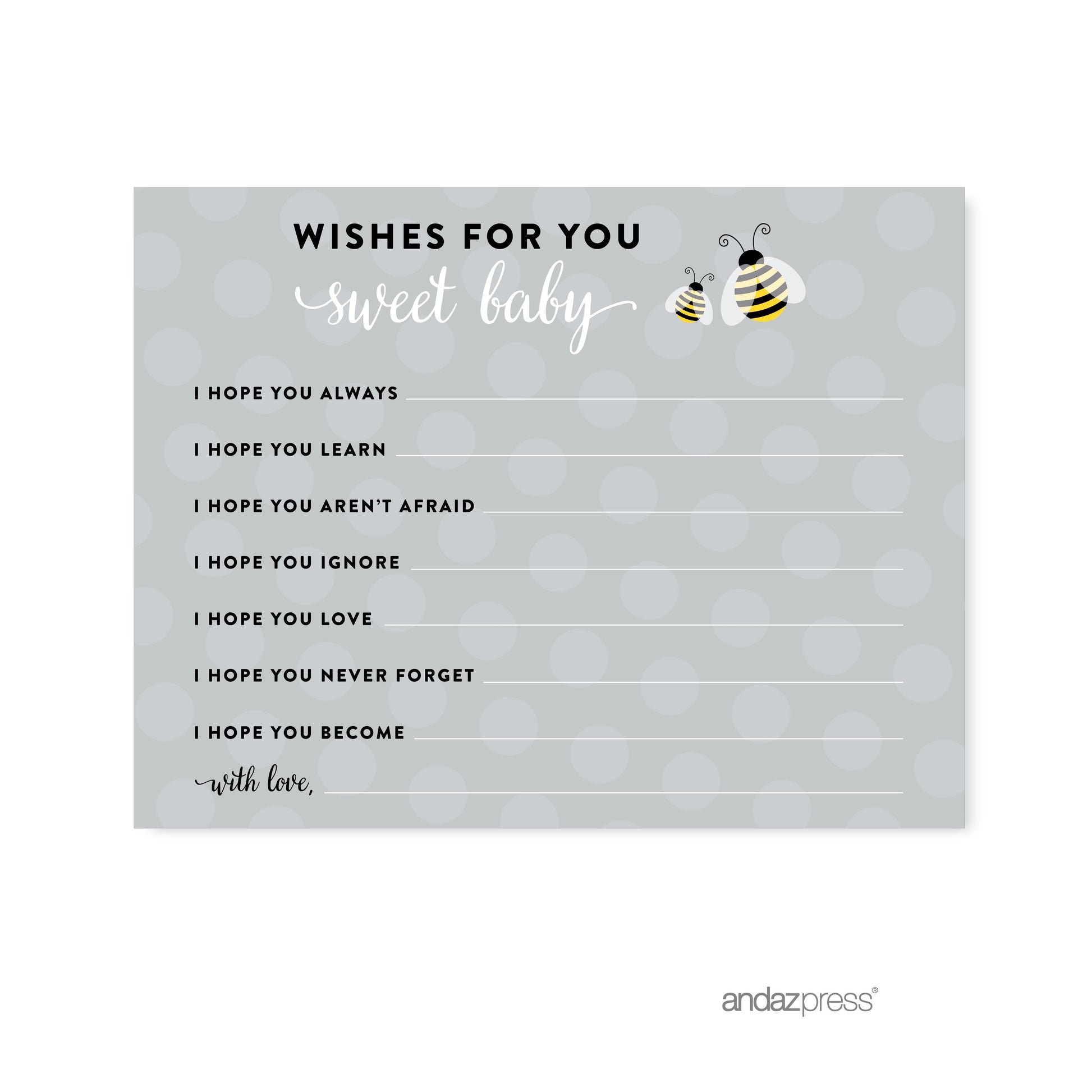 Wishes for Baby Mama to Bee Bumblebee Gender Neutral Baby Shower Games , 20-Pack