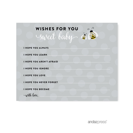 Wishes for Baby Mama to Bee Bumblebee Gender Neutral Baby Shower Games , 20-Pack