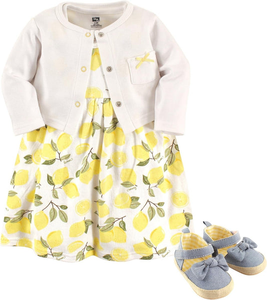 Baby-Girls Cotton Dress, Cardigan and Shoe Set