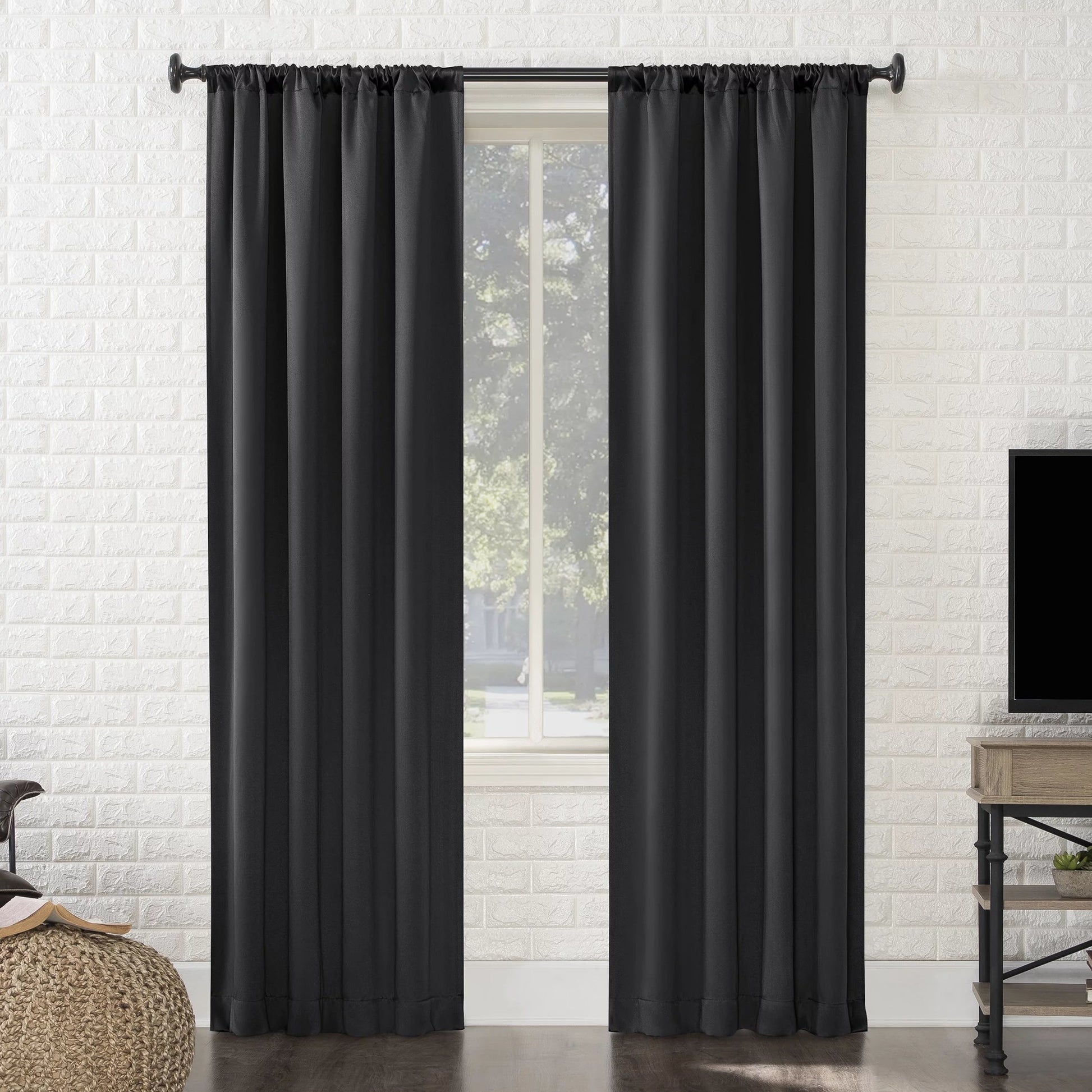 Avery 100% Blackout Rod Pocket Single Curtain Panel, 40" X 84", Coal