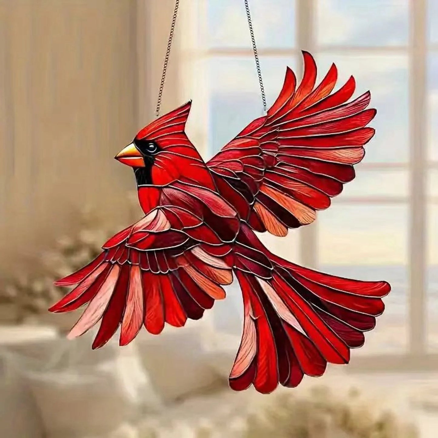 Cardinal Stained Acrylic Suncatcher Red Bird Sun Catcher Cardinal Acrylic Wall Window Hanging Ornament Hand-Painted Glass Panel Decor Christmas Birthday Gift for Grandma Birds Lover