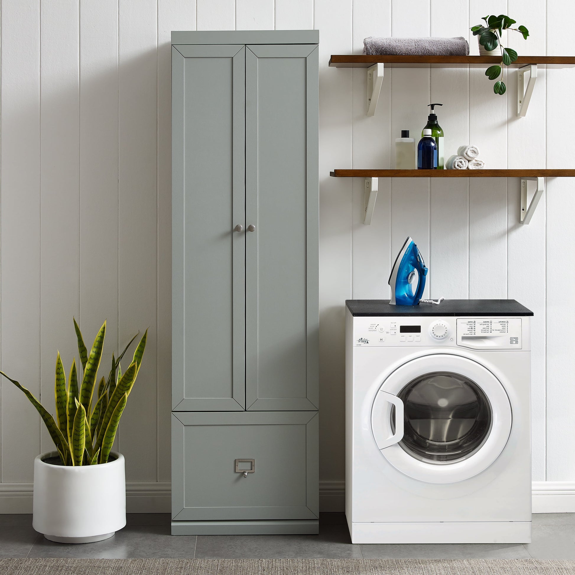 Harper Modern Wood/Metal Pantry Closet in Gray
