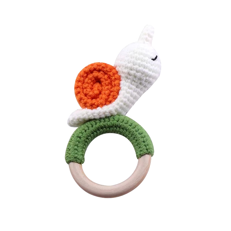 1Pc Baby Teether Music Rattles for Kids Animal Crochet Rattle Elephant Giraffe Ring Wooden Babies Gym Montessori Children'S Toys