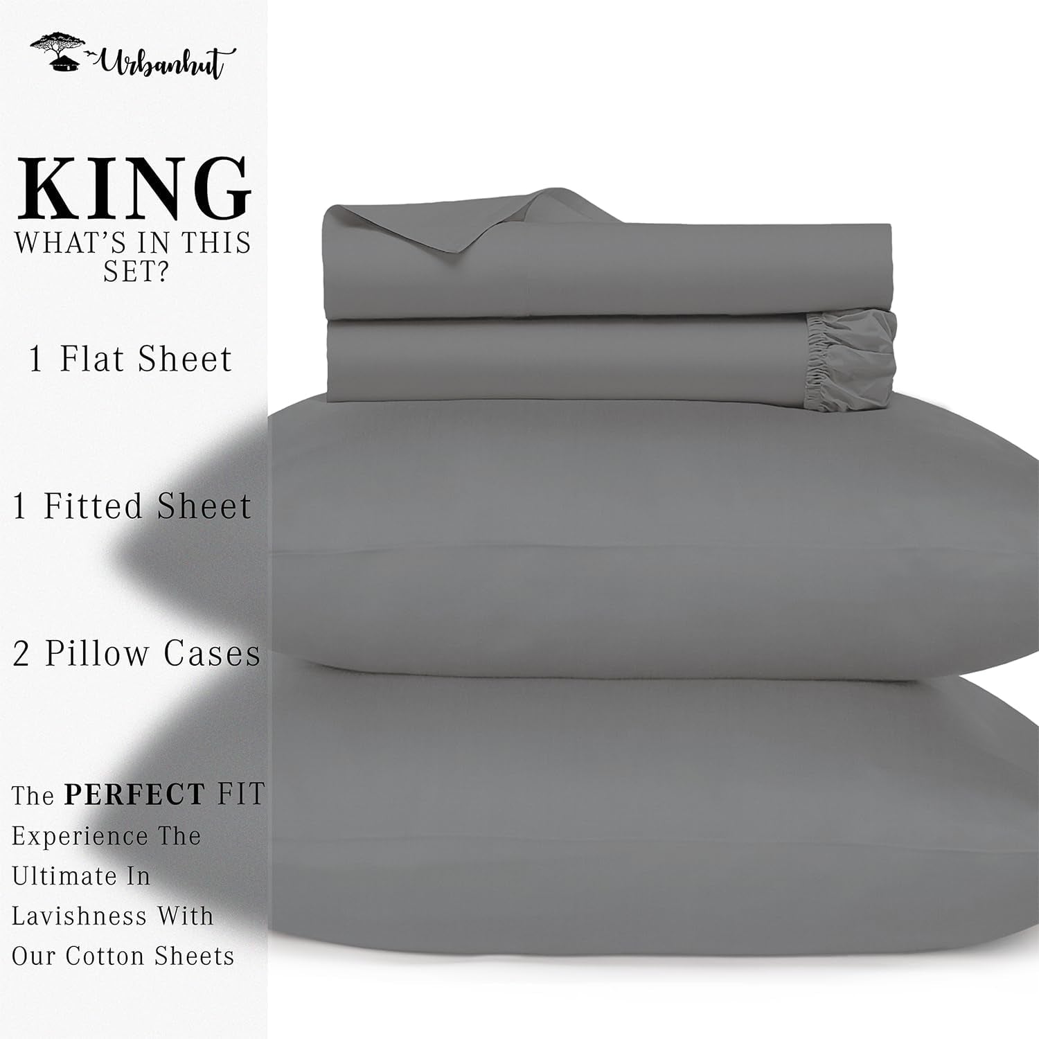 800 Thread Count Egyptian Cotton Sheets King Size, Long Staple Soft & Breathable, 4 Pc Bed Sheet for King Size Bedding, Sateen Weave Luxury Hotel Bed Sheets Fits 16" Deep Pocket - Dark Grey