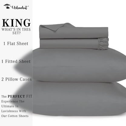 800 Thread Count Egyptian Cotton Sheets King Size, Long Staple Soft & Breathable, 4 Pc Bed Sheet for King Size Bedding, Sateen Weave Luxury Hotel Bed Sheets Fits 16" Deep Pocket - Dark Grey