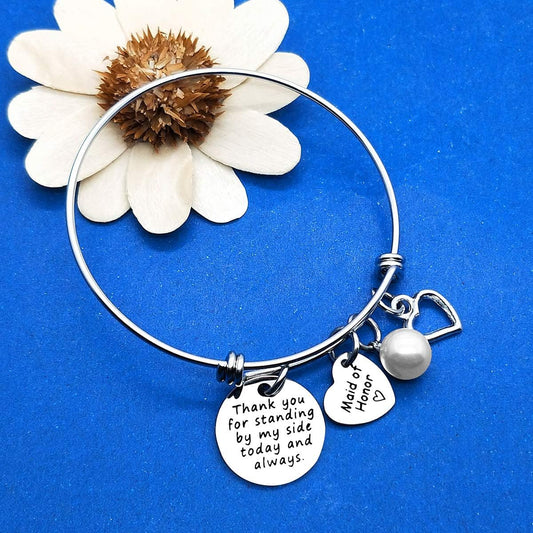 Bridesmaid Gifts Thank You for Standing by My Side Bangle Maid of Honor Adjustable Bracelet Gift Wedding Gift for Best Friends Sister Thank You Gift Bridesmaids Gifts from Bride Bridesmaid Bracelets
