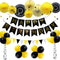 Yellow Black Party Decoration - Happy Birthday Banner with Balloons, Triangular Pennants, Hanging Swirls, Paper Fans, Circle Star Paper Garland for Baby Shower Bumble Bee Theme