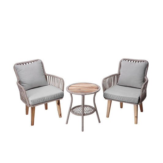 Indoor/Outdoor 3 Piece Wicker Bistro Table and Chairs Patio Seating Set, Tan/Brown