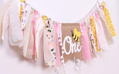 1St Happy Birthday Banner - Highchair Banner Tassels for Girl&Boy Birthday Party Decoration,Baby Birthday Photo Props Party Supplies(Bee)