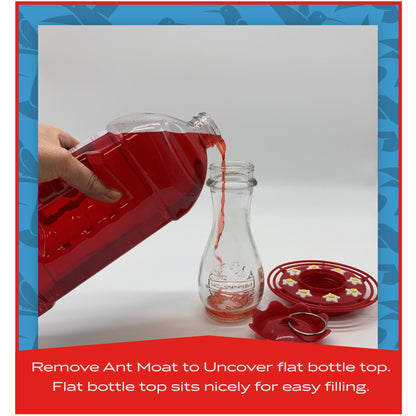 Glass Red Hummingbird Feeder, 16 Oz Nectar Capacity