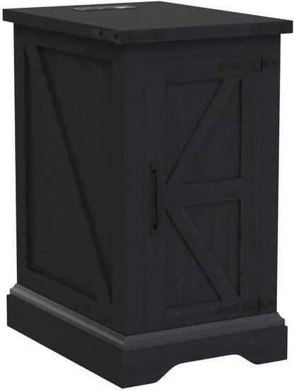 Farmhouse Nightstand with Charging Station, Wood End Table Side Table, Black
