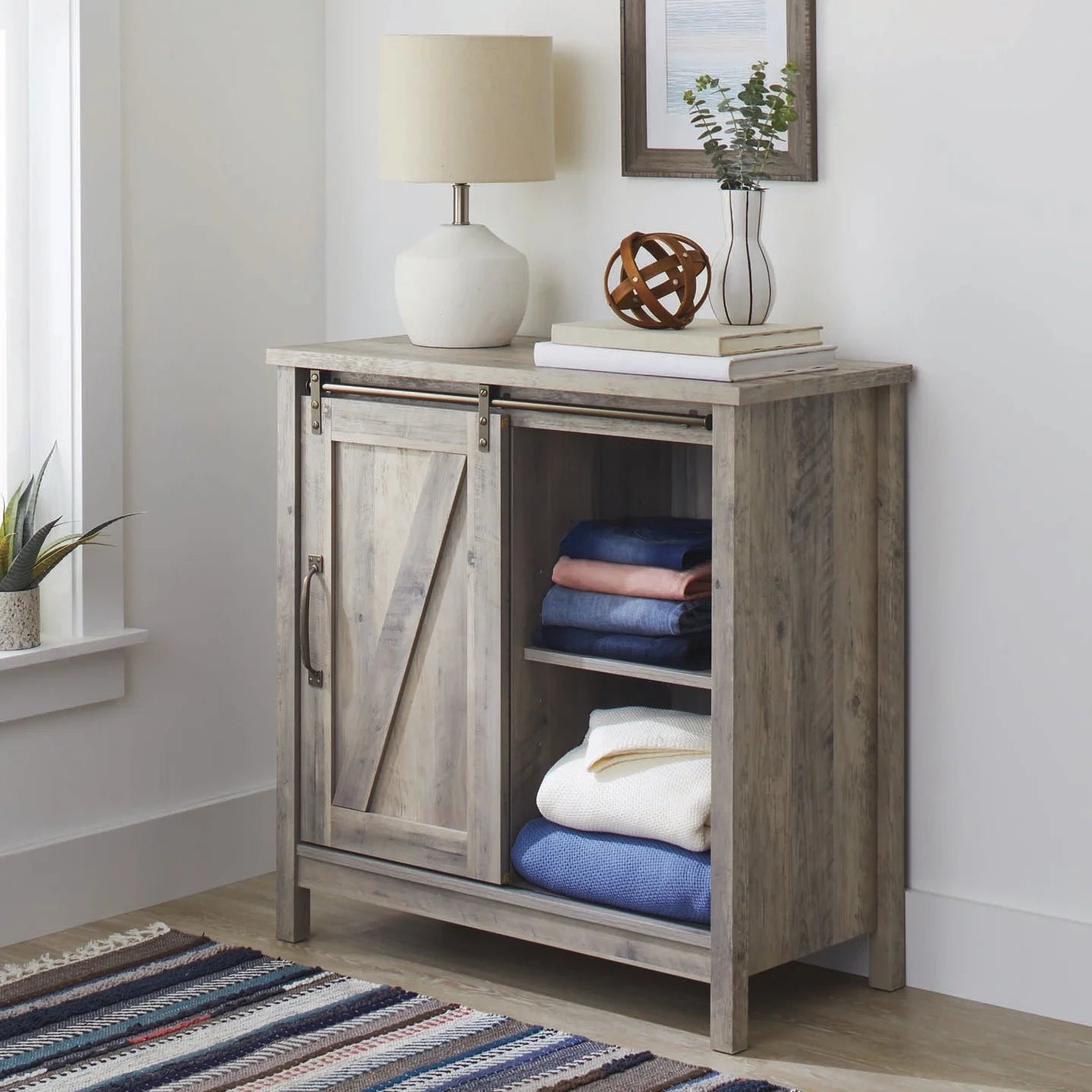 Modern Farmhouse Accent Storage Cabinet, Rustic Gray Finish