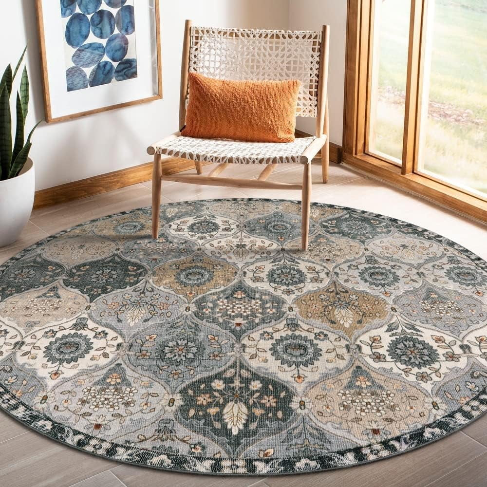 5'X7' Area Rug for Living Room Non-Slip Moroccan Indoor Washable Rug Ultra-Thin Foldable Soft Carpet Floral Accent Throw Rug for Kitchen Entryway Bathroom Bedroom Office Carpet,Grey
