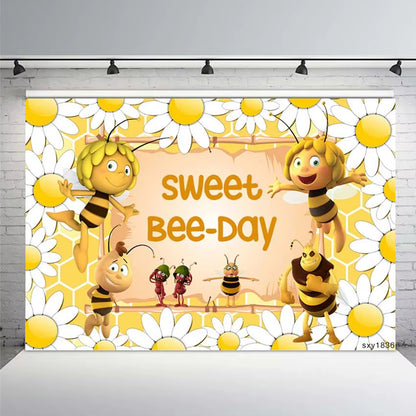 Maya the Bee Photography Background Sunflowers Baby Bee Day Newborn Backdrops Photo Studio Birthday Party Backdrops Custom