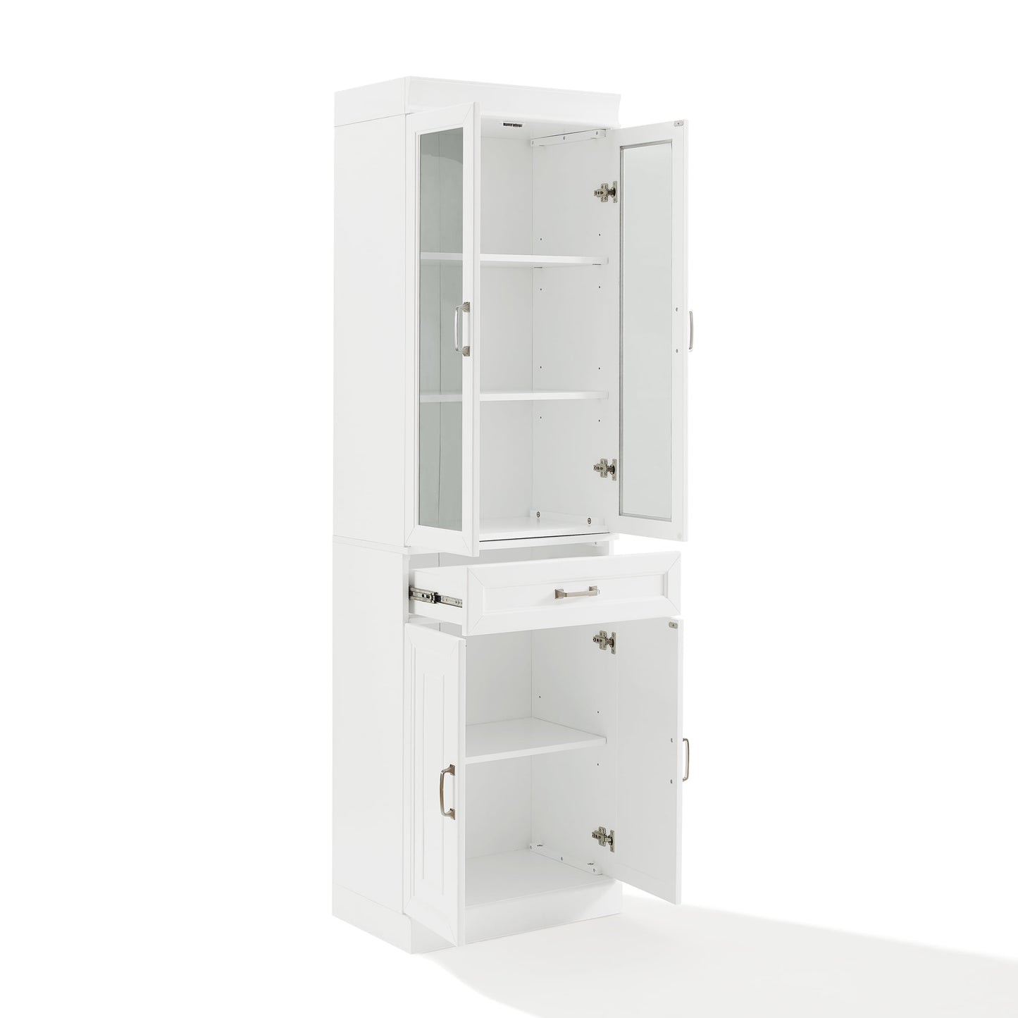 Stanton Wood Pantry with Glass Door in White (Set of 2)