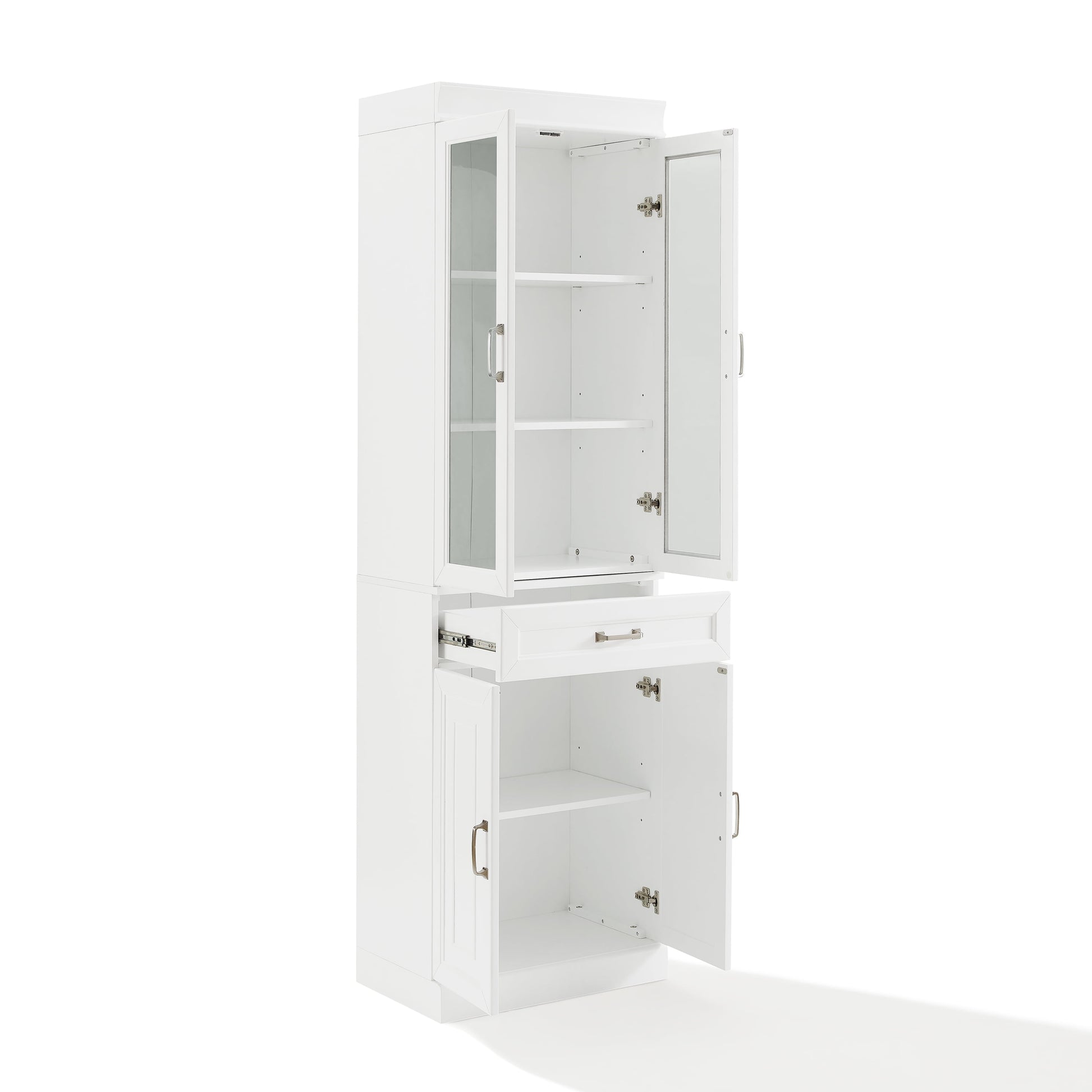 Stanton Wood Pantry with Glass Door in White (Set of 2)