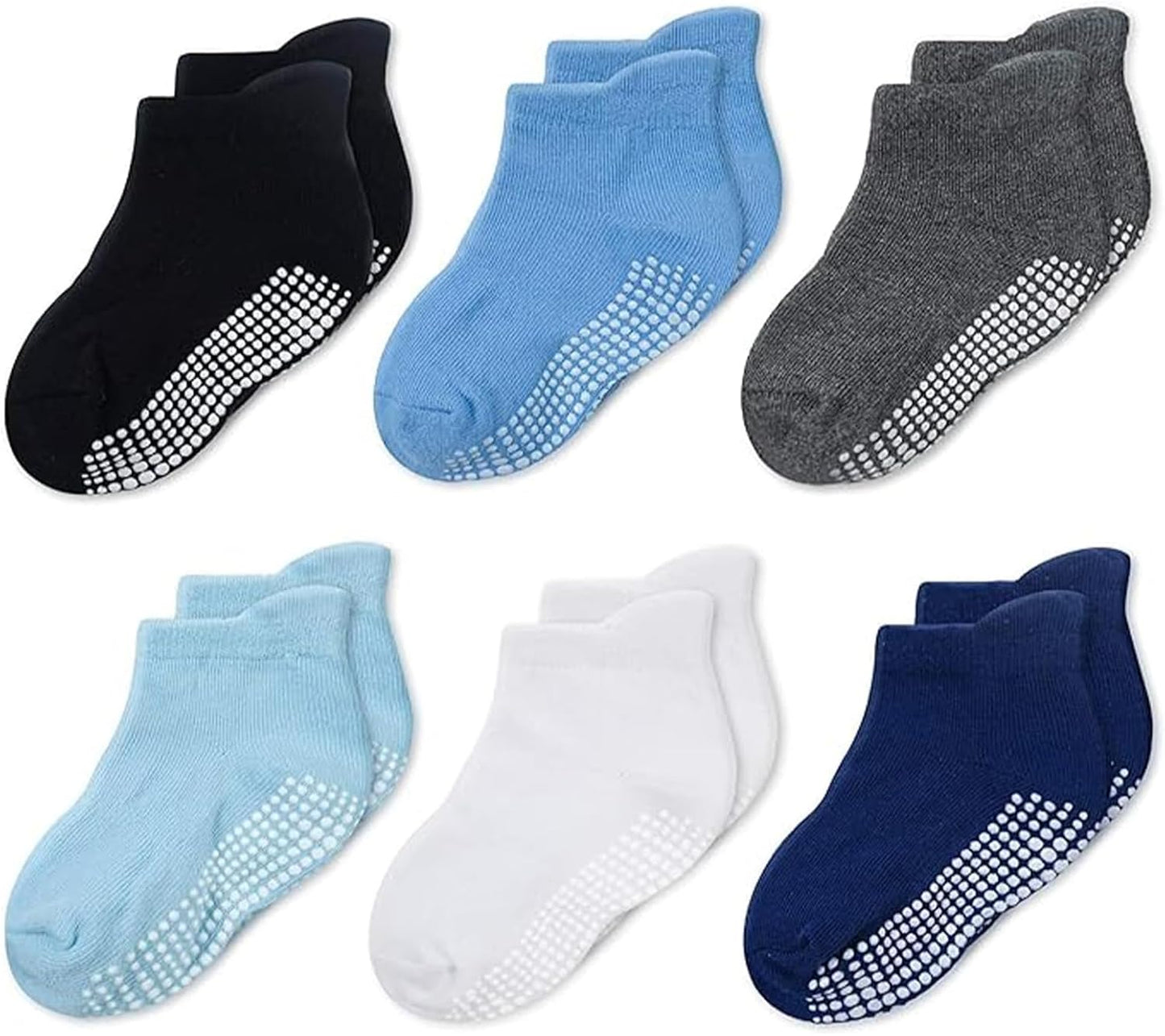 Baby & Toddler Socks with Grippers Non Slip Ankle Grip Socks for Boys and Girls Babies - Comfy Soft Cotton - 6 Pack
