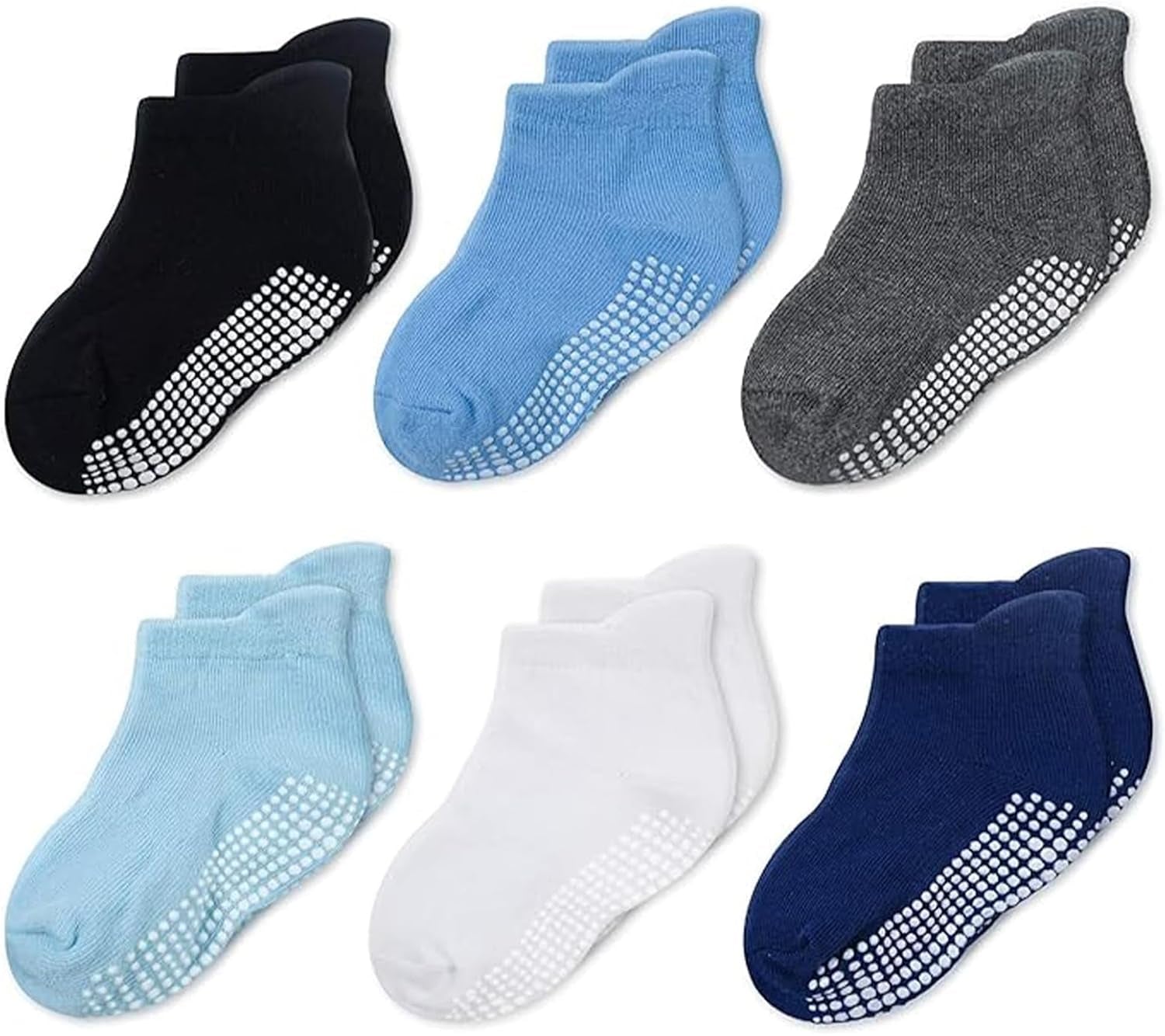 Baby & Toddler Socks with Grippers Non Slip Ankle Grip Socks for Boys and Girls Babies - Comfy Soft Cotton - 6 Pack