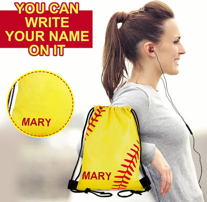 12 Pieces Small Sport Drawstring Bags Candy Bag Sport Party Drawstring Goodie Favor Supplies Gifts(Softball,7 X 10 Inch)
