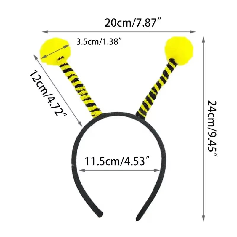 Adults Kids Plush Cartoon Bee Antennas Headband Fluffy Pompom Ball Birthday Party Cosplay Costume Christmas Halloween
