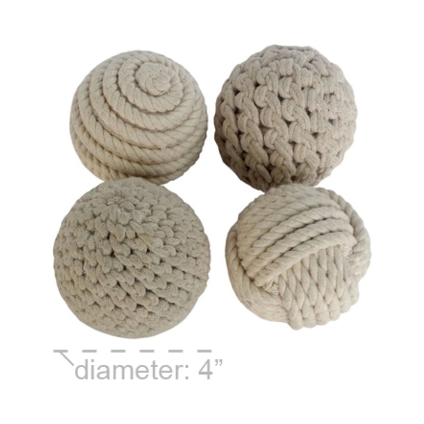 Brown 4" Handmade Decorative Ball Jute Rope Orbs & Vase Filler with Varying Designs (4 Count)