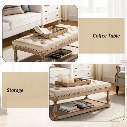 Clymer 47.5" Wide Tufted Rectangle Cocktail Ottoman with Storage Tray