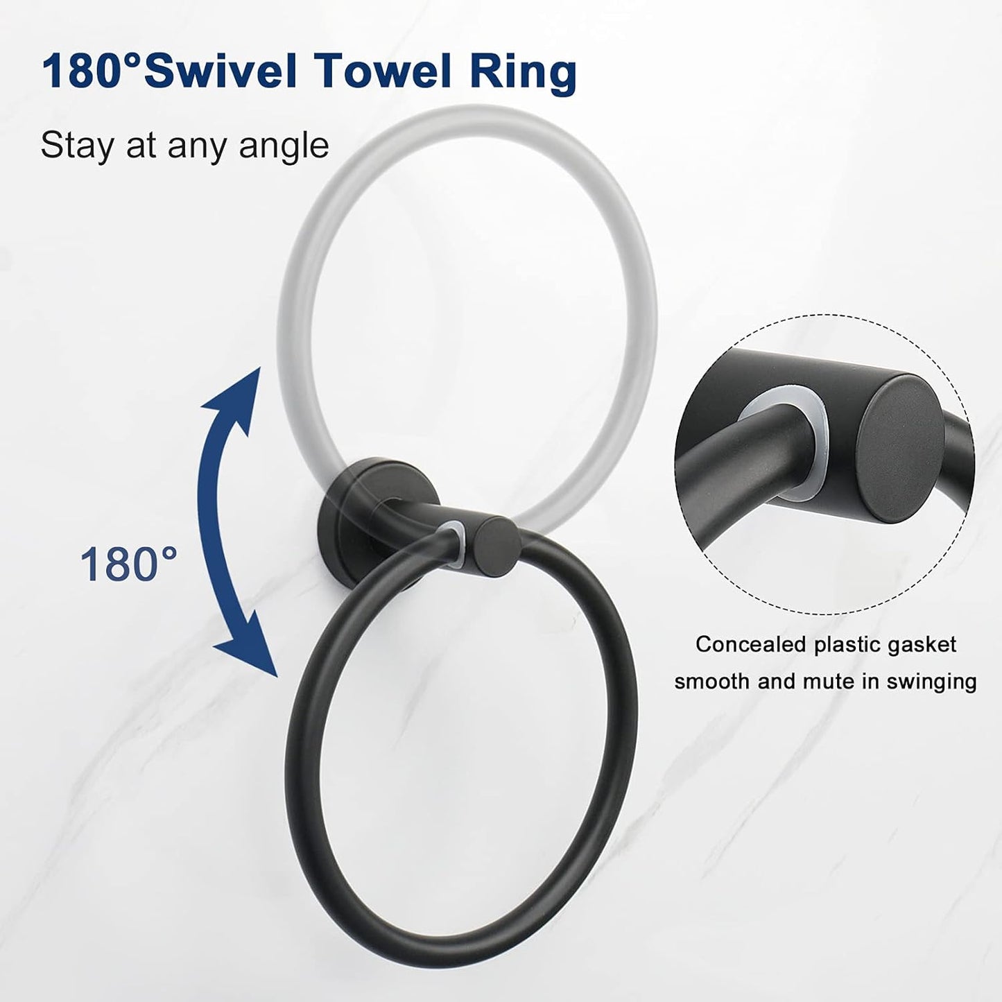 Bath Towel Ring, Bathroom Hardware Accessories-Thicken Stainless Steel Hand Towel Holder for Bathroom, Modern round Towel Hanger Wall Mounted (Matte Black, 1 Pack)