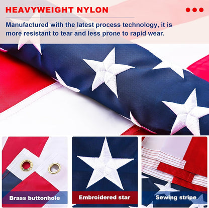 American Flag 8X12 Outdoor - Nylon US Flags with Embroidered Stars, Stitched Stripes and Brass Grommets