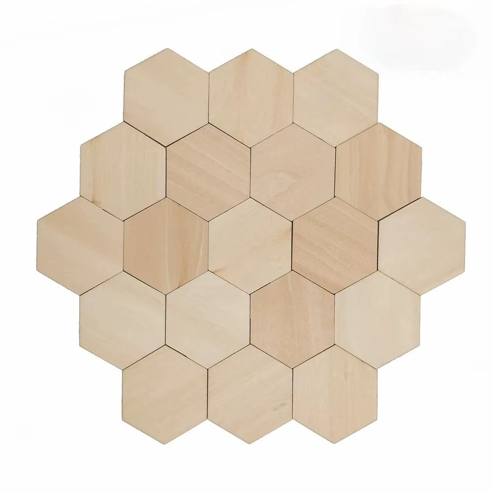 50Pcs/100Pcs Unfinished Wood Hexagon Pieces for DIY Crafts, 2.5Mm Wood Slice Cutouts Hexagon Blank Wooden Coasters Crafts