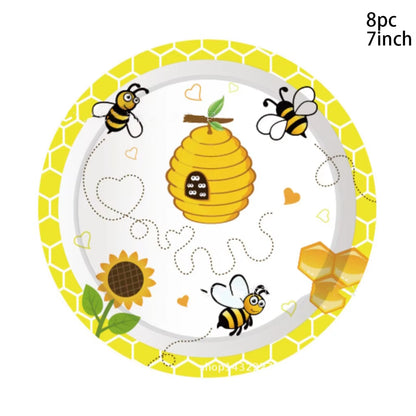 Honey Bee Sunflower Theme Disposable Tableware Yellow Bee Honey Plates Napkins Cups Kids Happy Bee Birthday Party Supplies